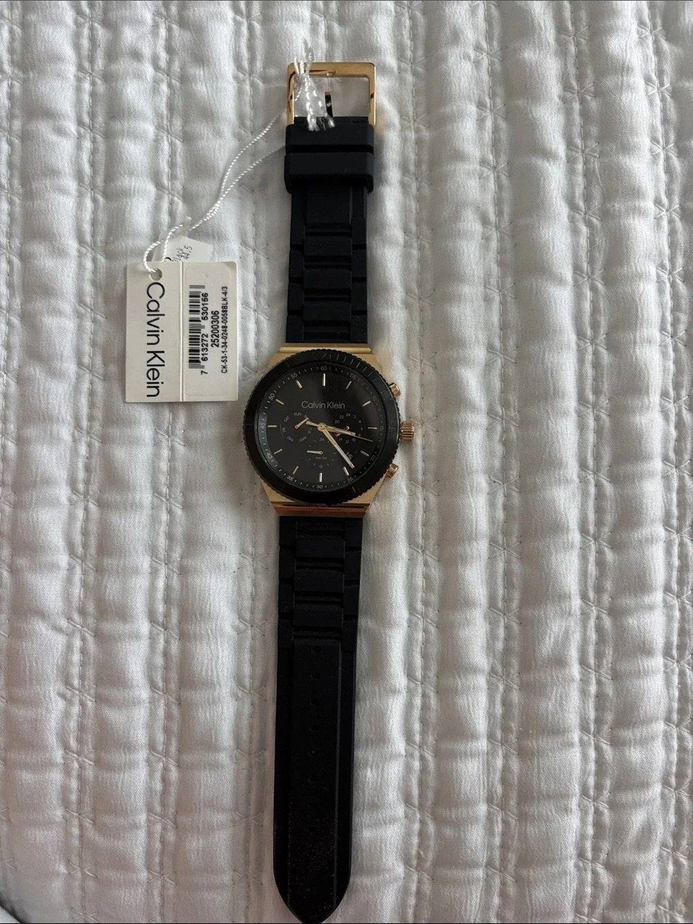 Calvin Klein Black Silicone Strap Watch with Gold-Tone Case